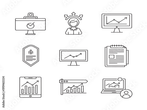 Creative presentation slides line set with engaging business layout icons