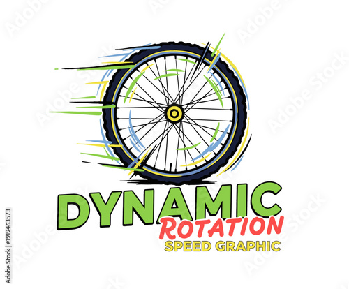Bicycle wheel graphic design for speed. Dynamic rotation artwork for t shirt print. Cycling sport extreme racing poster. Fast wheel motion graphic. Bi