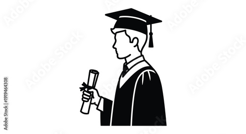 Graduation portrait of a student holding a diploma a striking silhouette
