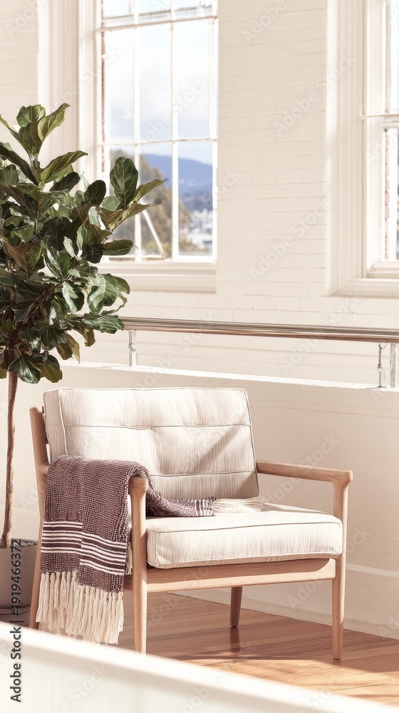 Naklejka premium Cozy reading corner bathed in warm sunlight