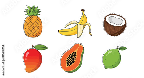 Colorful tropical fruits isolated on white