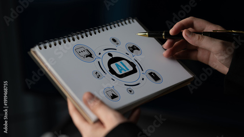 Slika na platnu Conceptual Illustration of Artificial Intelligence with Diverse Applications and Technology Elements in a Notebook by a Creative Individual Quark