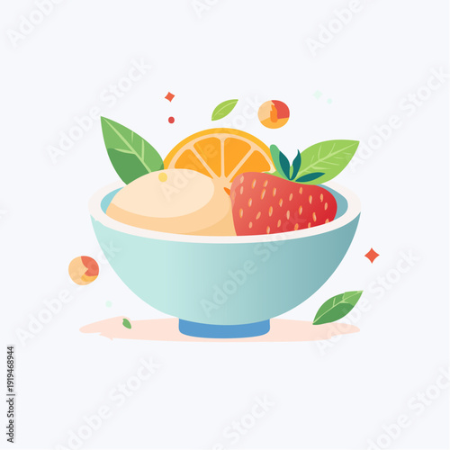 Refreshing Fruit Bowl with Strawberry and Orange Slices - A Delicious Summer Treat