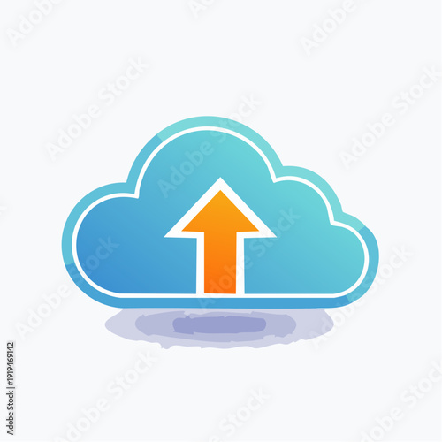 Stylized Gradient Cloud Icon with Upward Arrow Symbolizing Efficient Online Data Management and Secure Digital File Transfer
