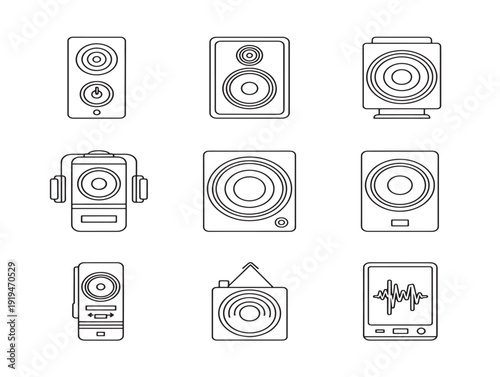 Eye catching podcast audio outline icon with broadcast theme