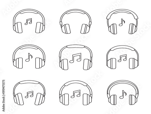 Modern headphones music outline icon with immersive audio concept