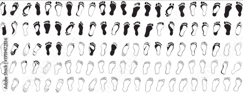 Footprints line art vector illustration barefoot and shoe prints seamless design for backgrounds