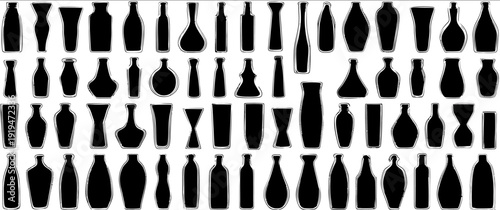 Bottle and vase silhouette vector set Black bottle and vase collection isolated on white background bottles and vases in various shapes for design projects and