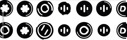 A collection of power button icons featuring minimalist on and off symbols for control interfaces and power switch designs