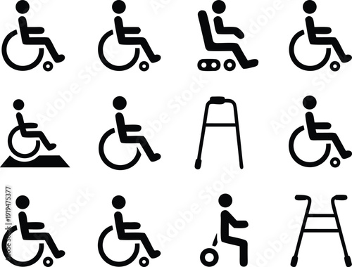 Set of diverse disability and accessibility icons Vector isolated on transparent bg