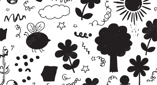 Colorful children s illustration featuring hearts sun rainbow and playful whimsical elements