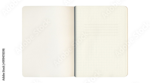 Tableau sur toile Open notebook with blank page and grid page spread on transparent background