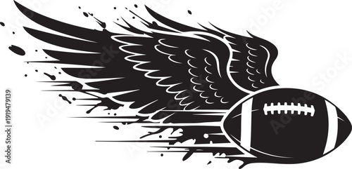 American Football with Wings and Speed Lines Graphic Vector Illustration