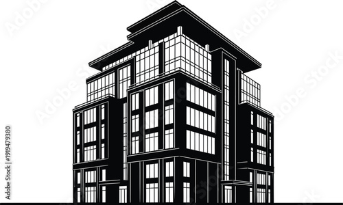 Commercial highrise architecture linear outline artwork