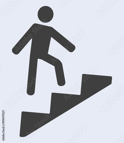 Ascending person symbol on stairs simple pictogram.