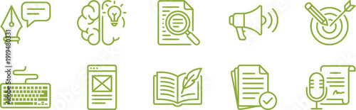 Creative digital marketing and content creation concepts illustrated with icons