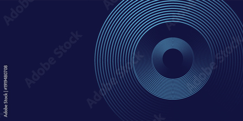 Abstract blue glowing geometric lines on dark blue background. Modern shiny blue circle lines pattern. Futuristic technology concept. Suit for cover, poster, banner eps 10.