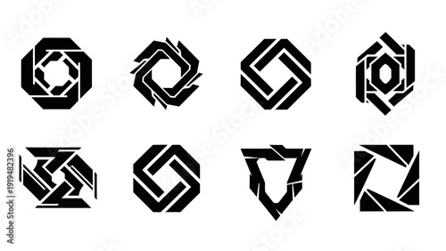 Abstract Geometric Logos Set, Modern Black Symbols, Minimalist Design Elements