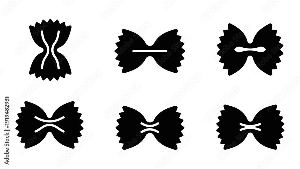 Obraz premium Bow Tie Pasta Shapes Collection: Farfalle Variety Icons