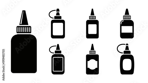 Collection of Glue Bottle Icons: Various Shapes and Sizes