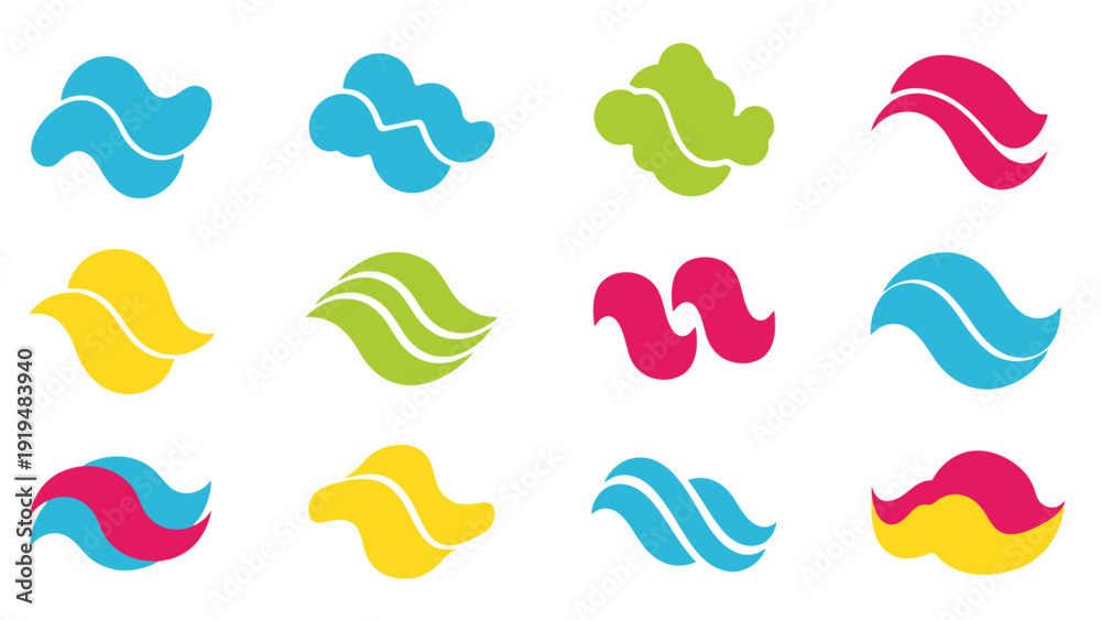 Fototapeta premium Colorful Abstract Shapes Collection: Fluid Waves, Swirls, and Organic Forms