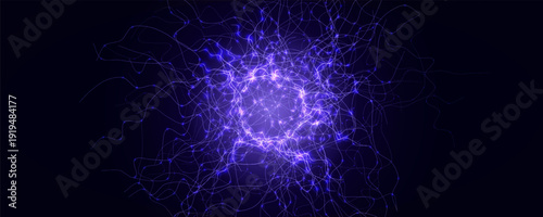 Energy Light Ring Neon Circle Net Web. Magic Portal Hole, Thunder Light Round Lightnin, Lightning Ball. Blue Purple Hole Light, Static Current Effect Background. Vector Illustration