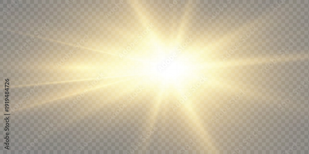 Ταπετσαρία Golden star , sunlight on transparent background special lens flare and bokeh , light effect, bright ray light