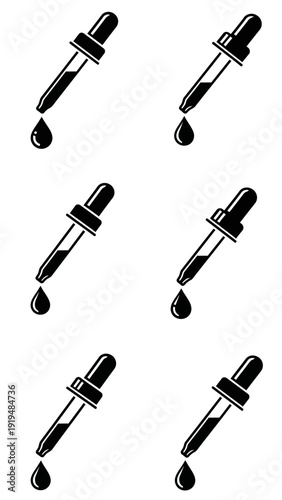 Dropper with Liquid Droplet Falling, Medical and Science Icon Set