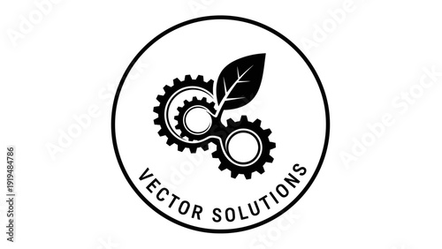 Eco-friendly Engineering Logo: Gears and Leaf Symbolizing Sustainable Solutions