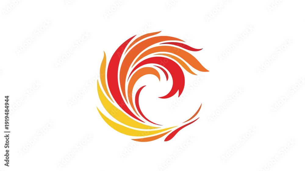 Fototapeta premium Fiery Phoenix Bird Symbol, Abstract Swirl of Red, Orange, Yellow Flames