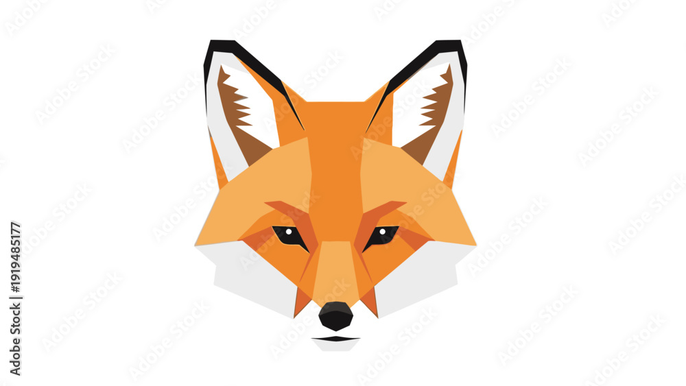 Obraz premium Geometric Fox Head Icon, Minimalist Animal Logo Design, Orange and White