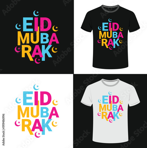 Colorful Eid Mubarak Typography Graphic For Apparel Design