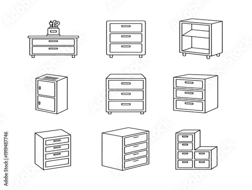 Practical storage and organization outline icons with neat home solutions