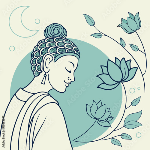 Simple Calm Face with Flowers