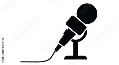 Simple black silhouette of a classic dynamic microphone with a stand