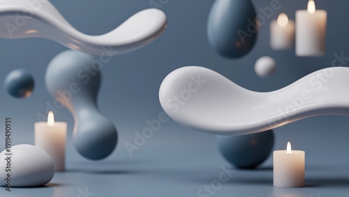 Abstract Still Life with Candles and Floating Shapes Serene Spa Concept