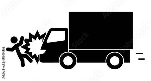 人を撥ねるトラックのシルエット