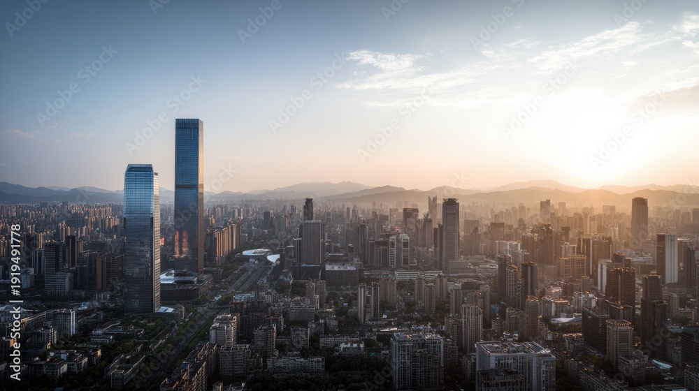 Fototapeta premium Dramatic city horizon scene for website headers and presentations.