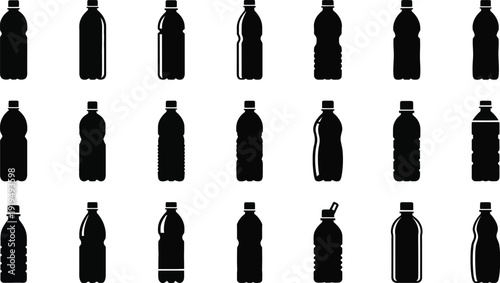 Water bottle silhouette vector set for beverage container design