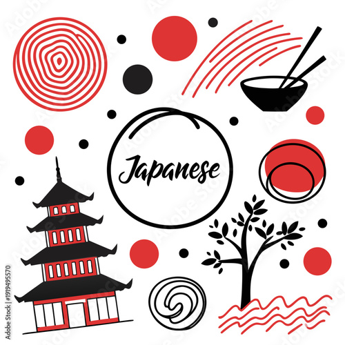 A colorful illustration of japanese culture and food Vector