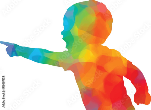 Energetic young boy silhouette jumps high wearing vibrant swirl tie-dye clothing