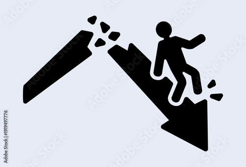 Falling arrow and person symbolizing downward trend.