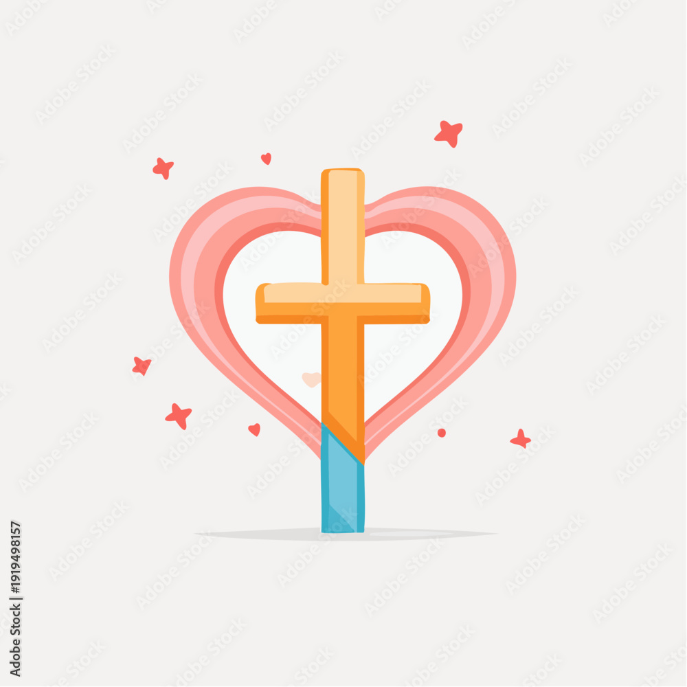 Obraz premium A heart-shaped cross on a stick, symbolizing love and faith, with decorative elements