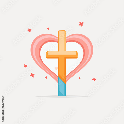 A heart-shaped cross on a stick, symbolizing love and faith, with decorative elements
