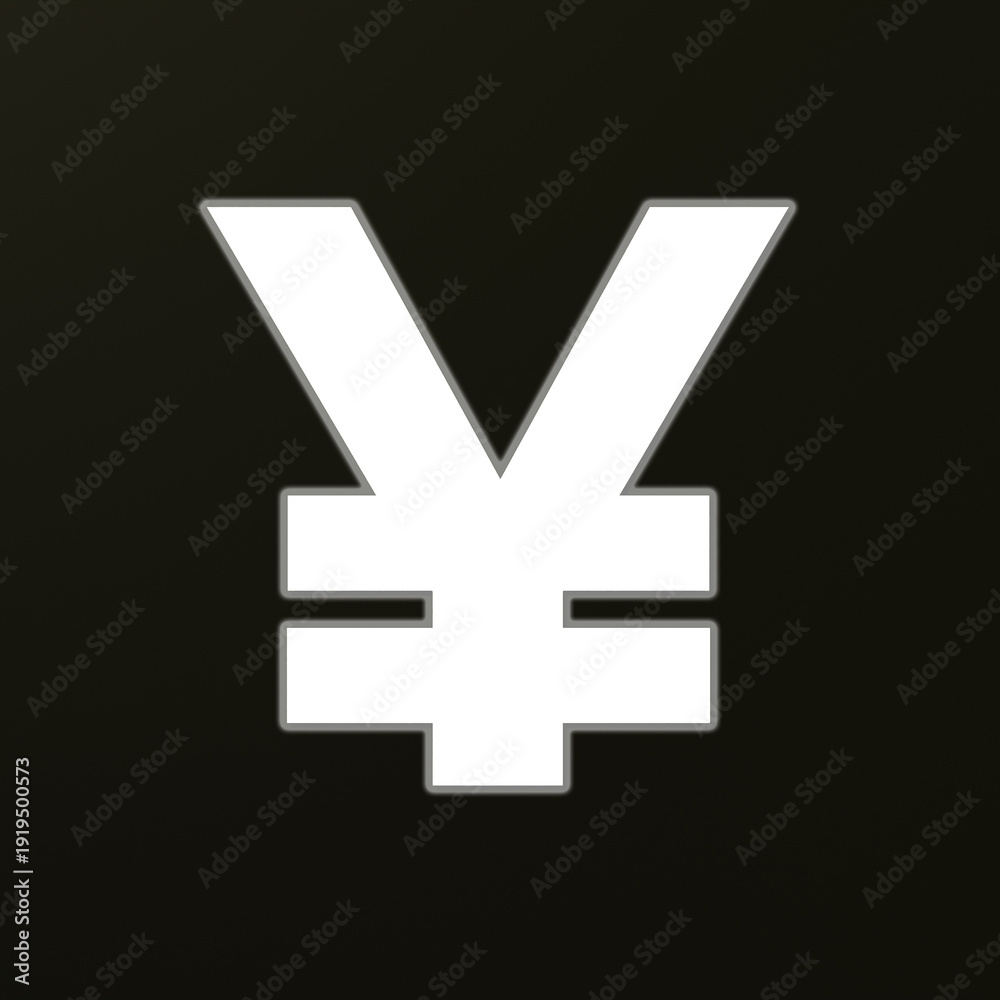 Obraz premium White Yen currency symbol. Black background, financial item, investment, Japanese currency.