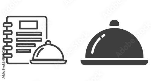 Minimalist black icons representing a restaurant menu book and food service cloche cover