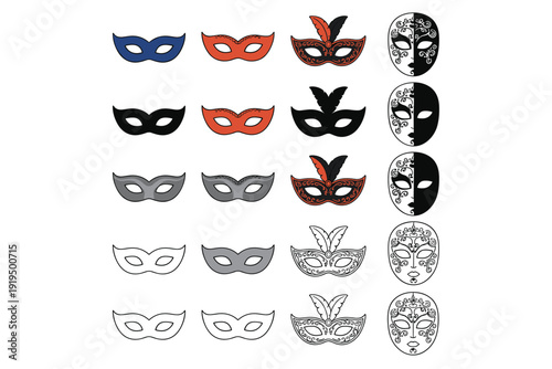 Collection of Venetian Masks in Rows and Columns untitled