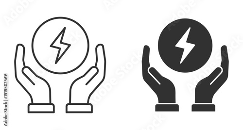 Two hands cupping a circle with a lightning bolt symbol representing sustainable energy power