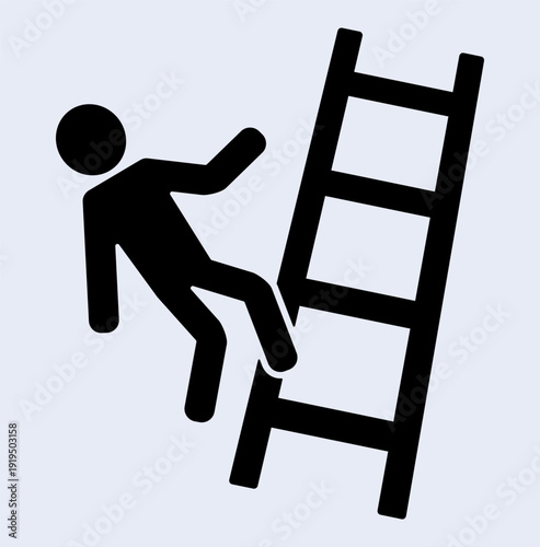 Silhouette warning sign: person falling from ladder.