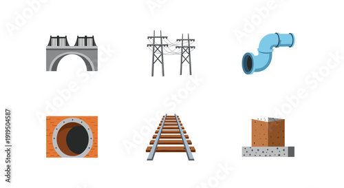 Set of construction and infrastructure elements icons